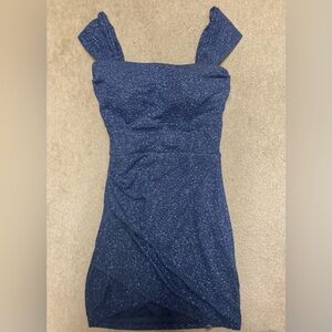 Windsor Blue Sparkly Mini Dress Square Neck